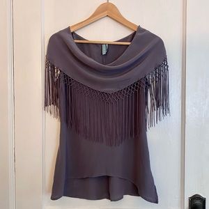 Guess by Marciano Lavender 100% Silk Off-the-Shoulder Tassel Blouse M